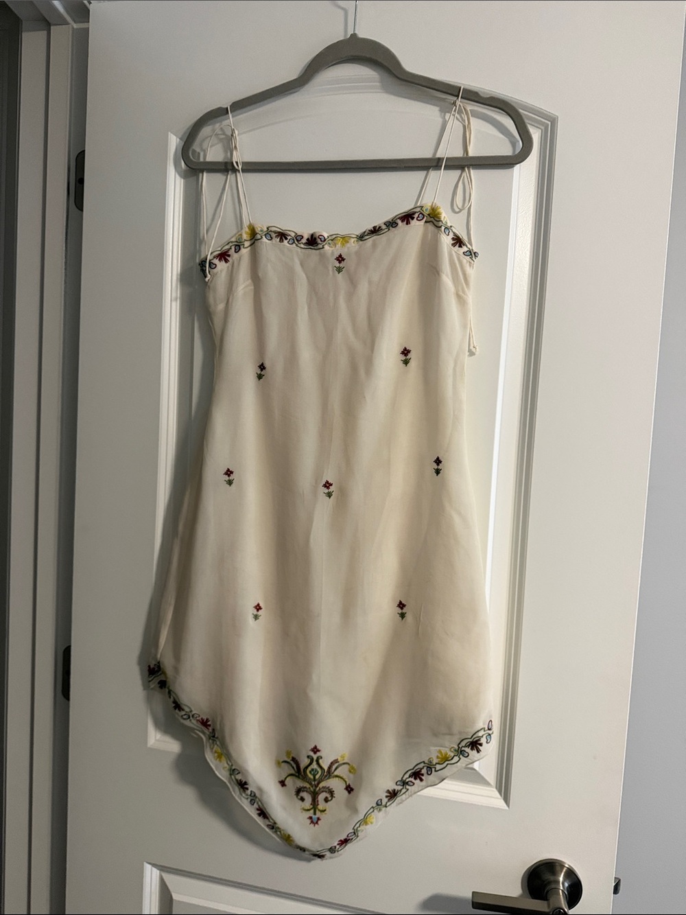 Cream Hand-Embroidered Slip Dress with Floral Accents